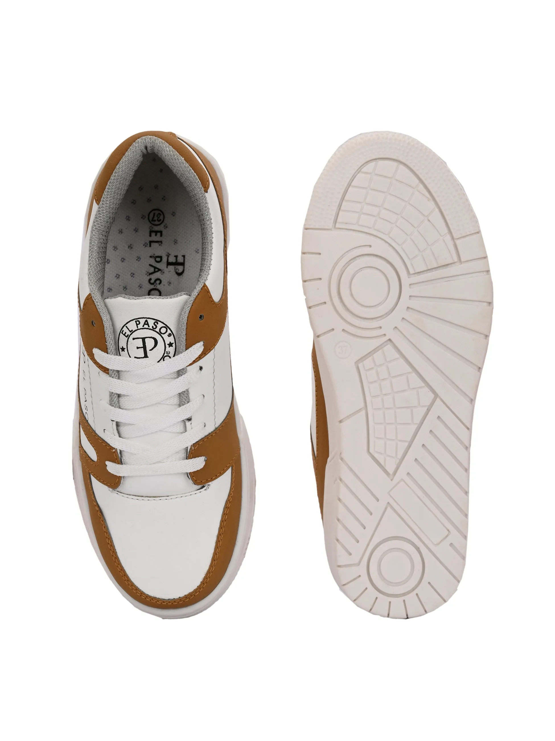 EL PASO Faux Leather Casual Shoes Lace Up Sneakers For Women