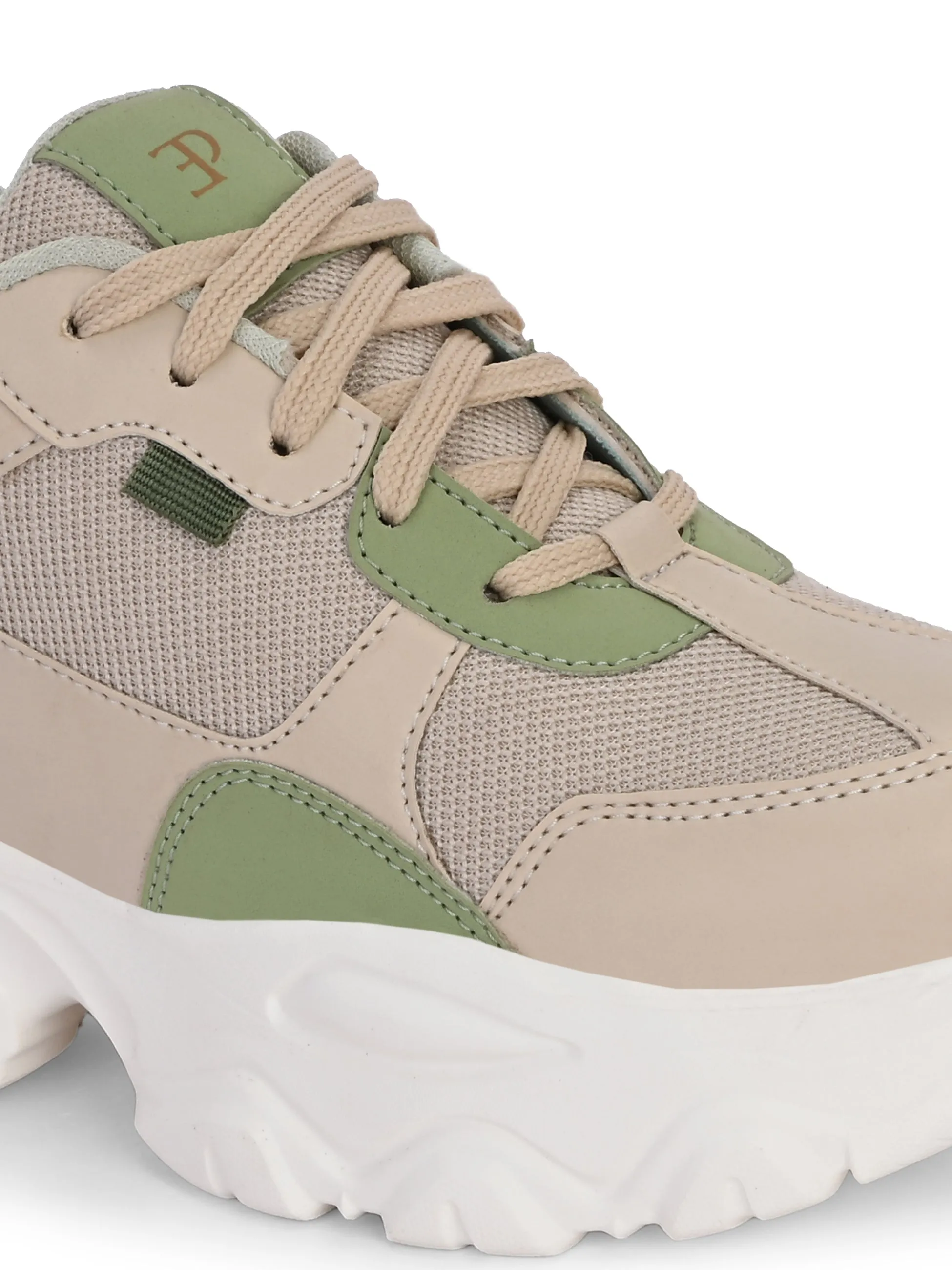 EL PASO Women Beige Faux Leather Casual Lace Up Sneakers