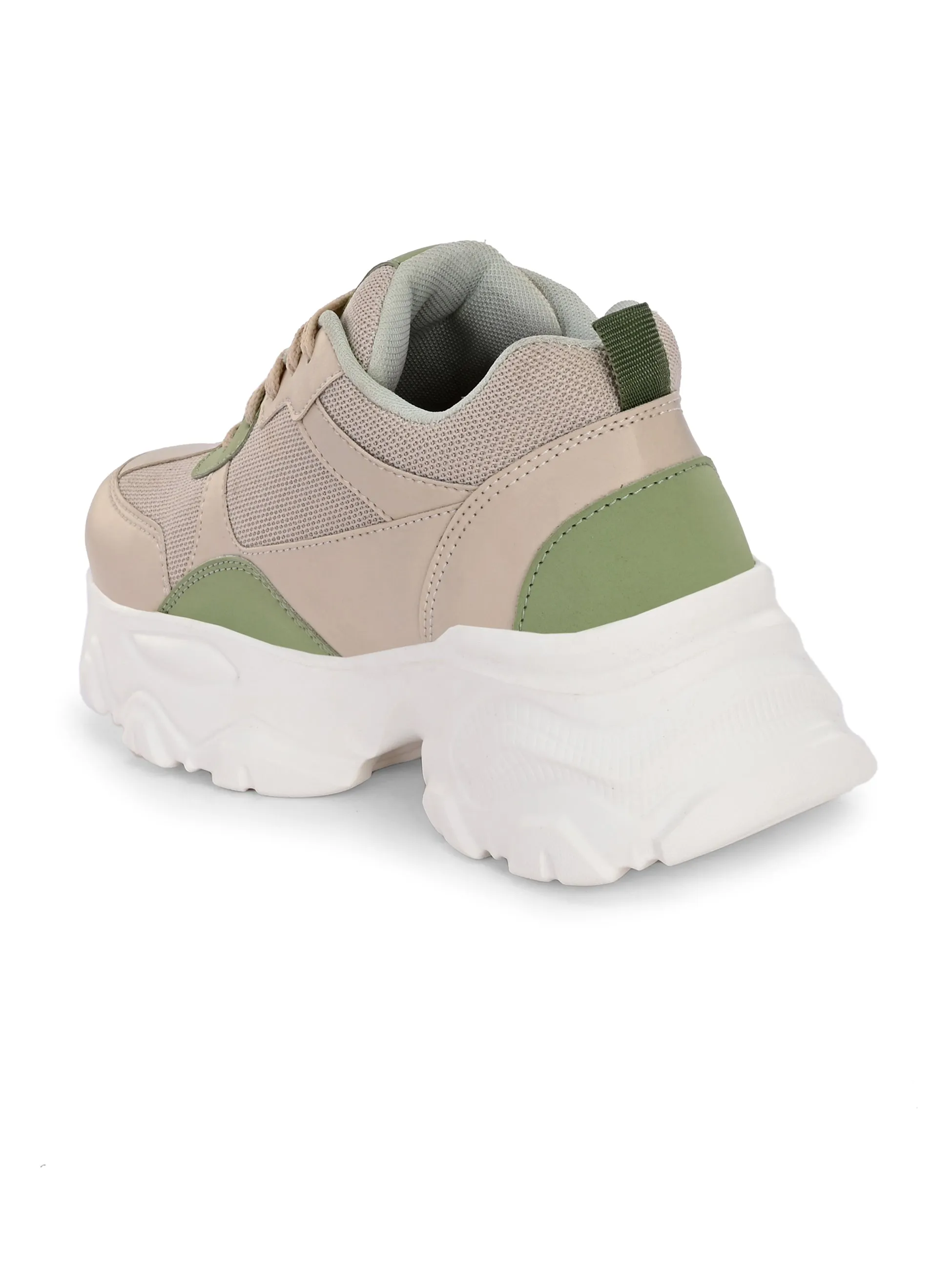 EL PASO Women Beige Faux Leather Casual Lace Up Sneakers