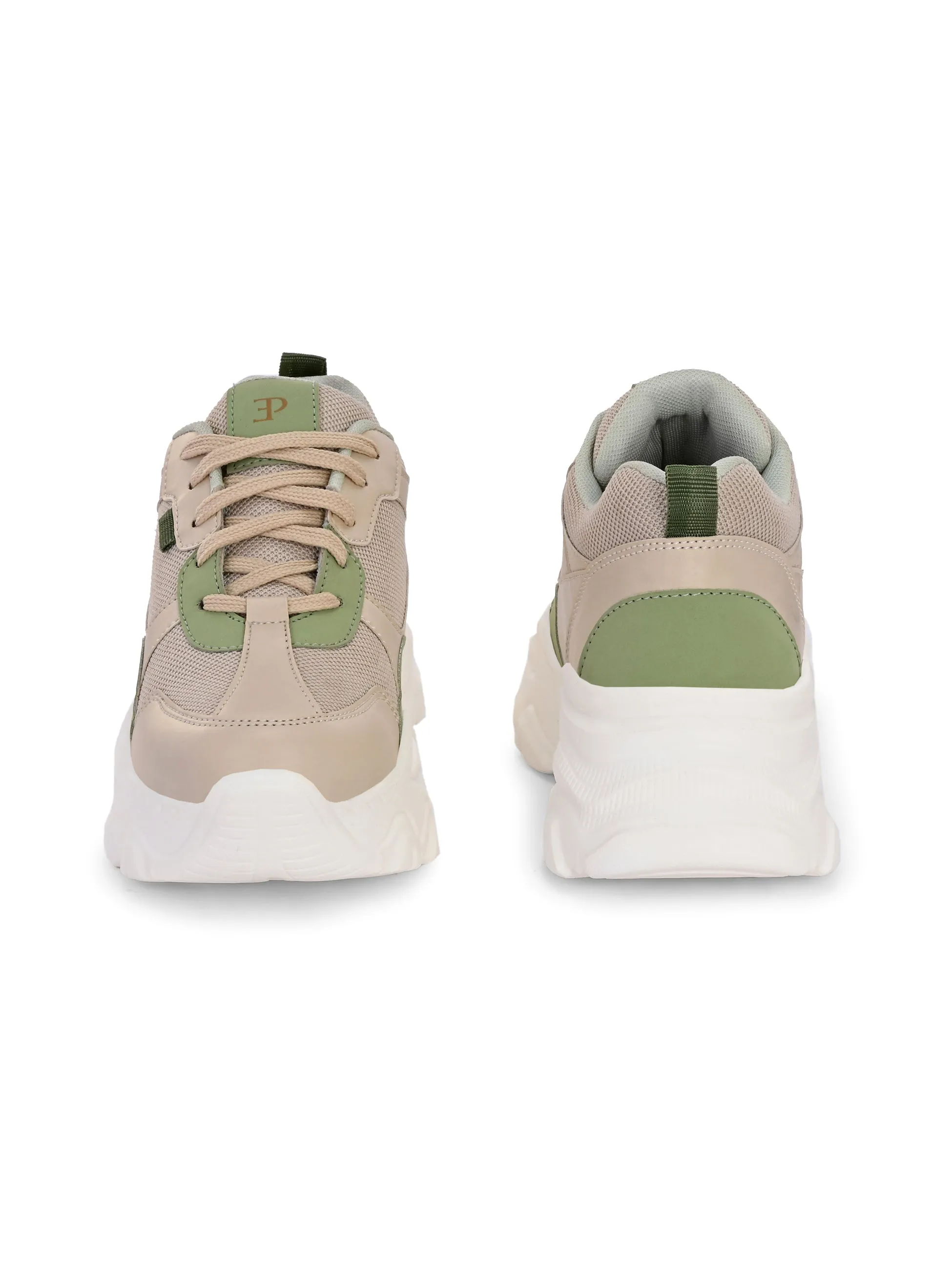 EL PASO Women Beige Faux Leather Casual Lace Up Sneakers