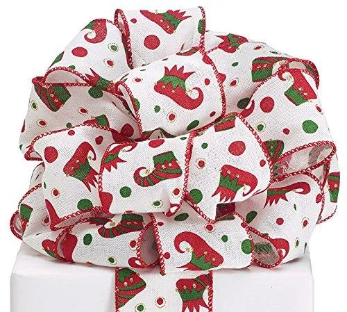 Elf Shoe Print Wired Ribbon