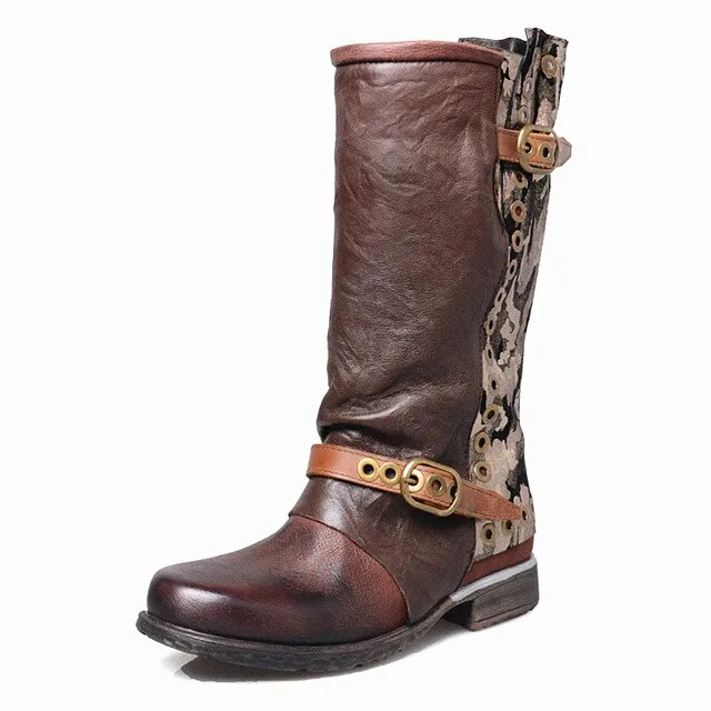 Fashion Women Winter Boots Genuine Leather Botas Feminina Round Toe Flats Shoes Woman Botines Mujer Mid Calf Bottine Femme