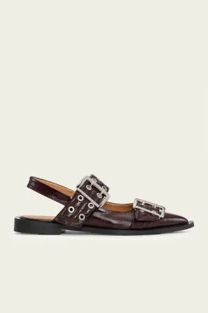 Feminine Buckle Ballerina Naplack Sandal in Burgundy