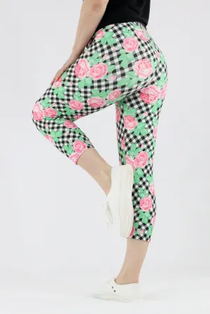 Gingham Rose - Casual Capri Leggings