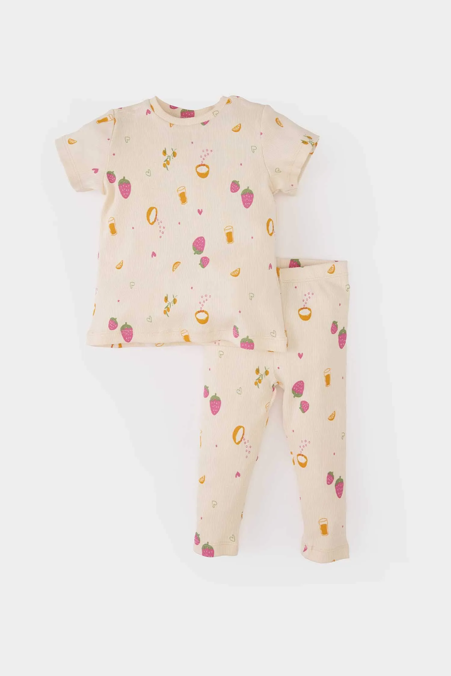 Girl Baby Pajama Kit Fruit Printed Short Sleeve Fit Camisole Short Sleeve Top Waist Waist Long Bottom