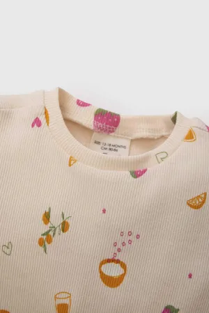 Girl Baby Pajama Kit Fruit Printed Short Sleeve Fit Camisole Short Sleeve Top Waist Waist Long Bottom