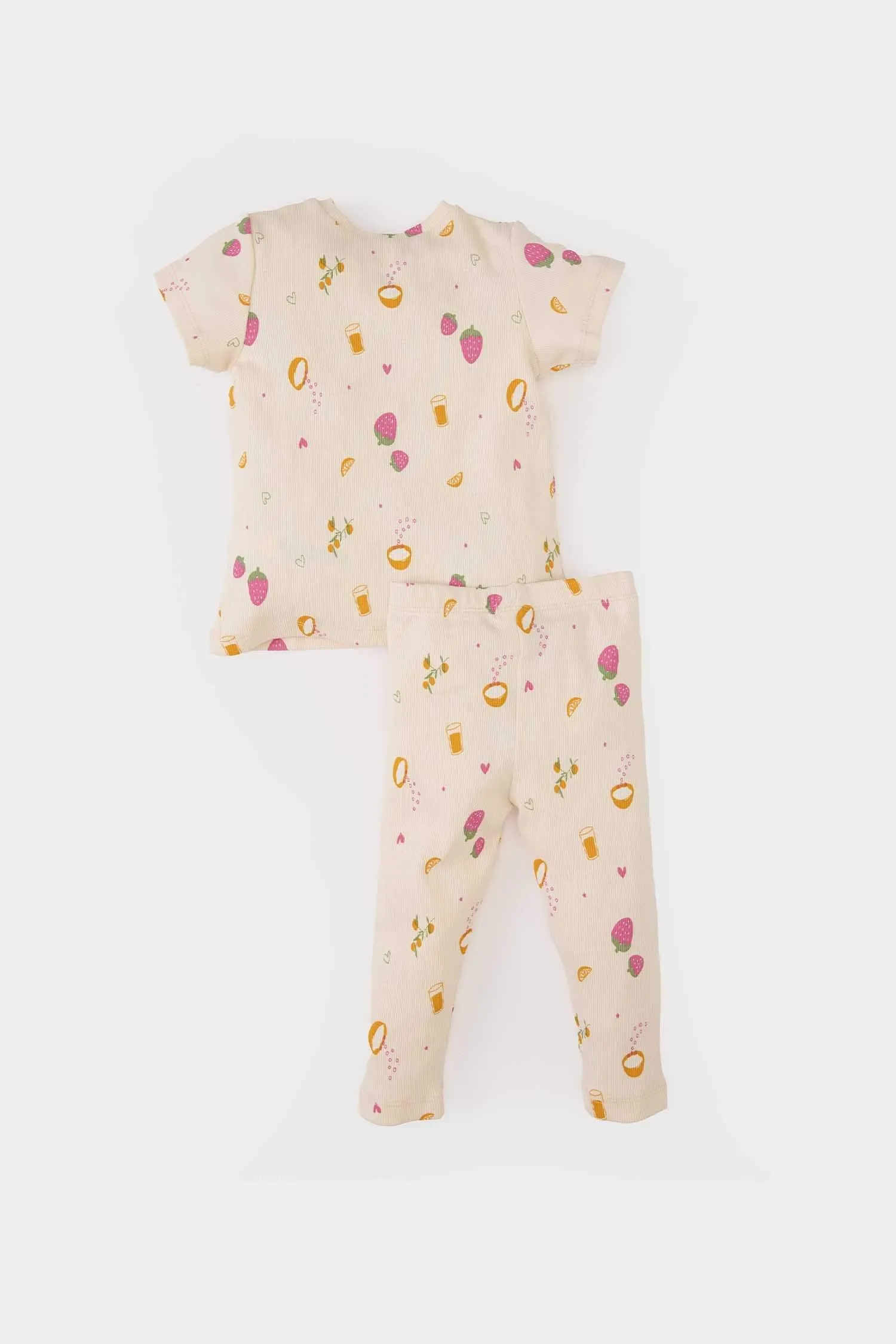 Girl Baby Pajama Kit Fruit Printed Short Sleeve Fit Camisole Short Sleeve Top Waist Waist Long Bottom