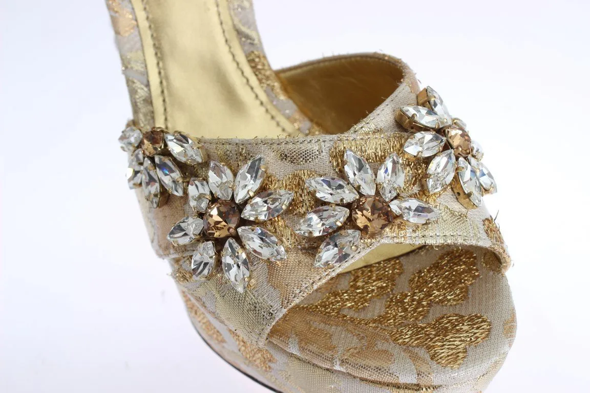 Gold Brocade Crystal Strap Sandals