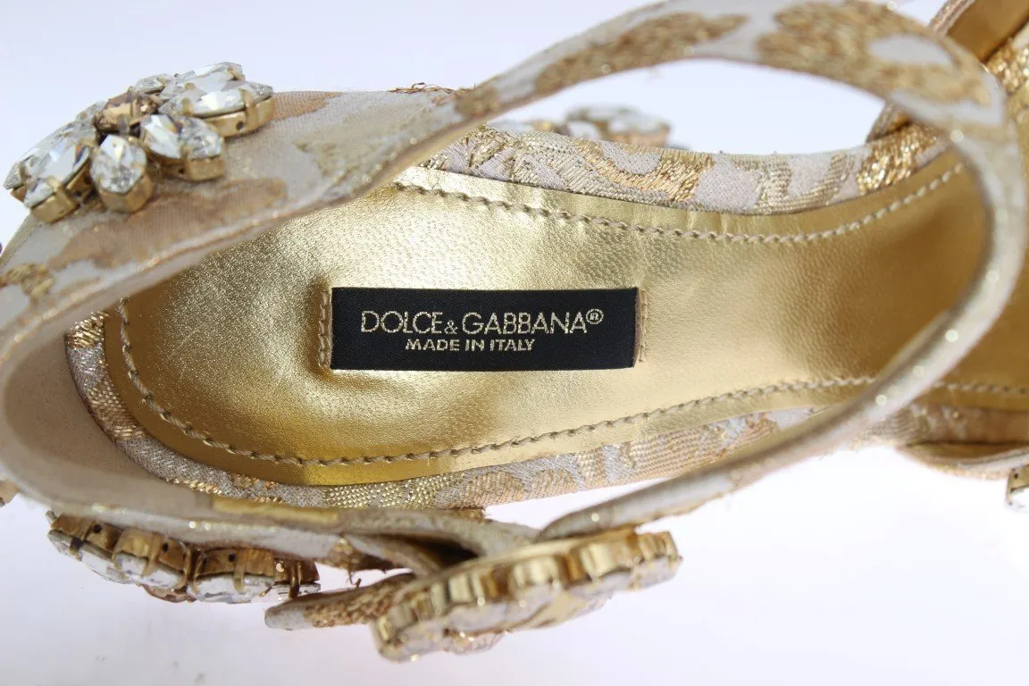 Gold Brocade Crystal Strap Sandals