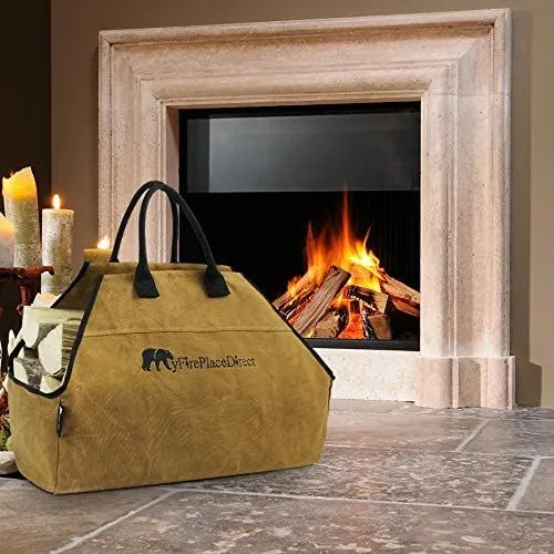 Heavy Duty Waxed Canvas Log Carrier Tote Bag Extra Large Durable Firewood Holder