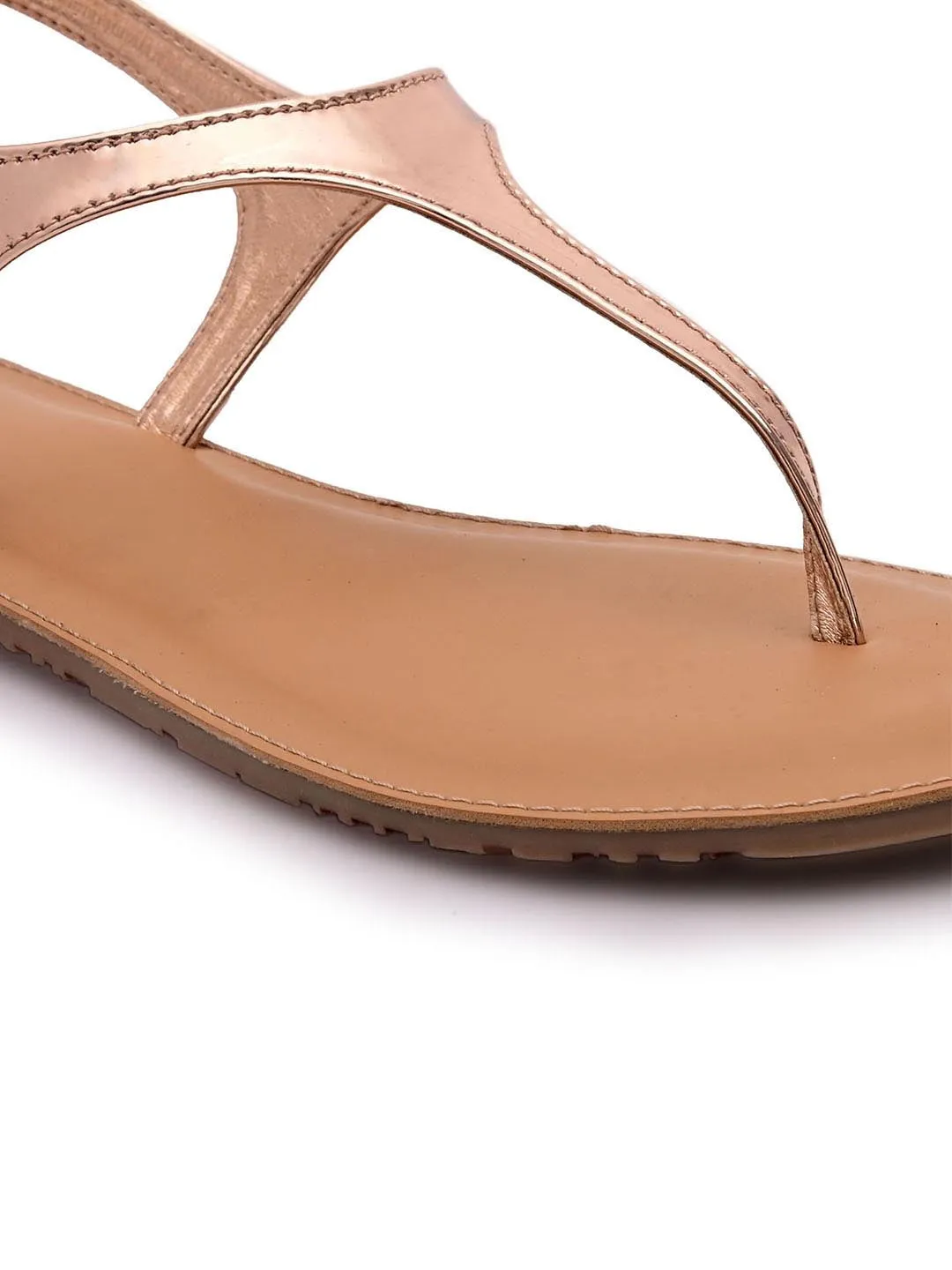 Hydes N Hues Women Rose Gold T-Strap Flats