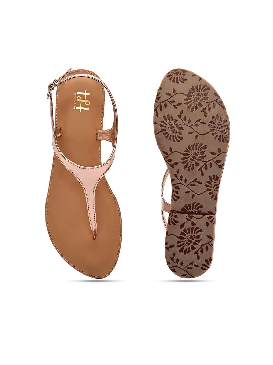 Hydes N Hues Women Rose Gold T-Strap Flats