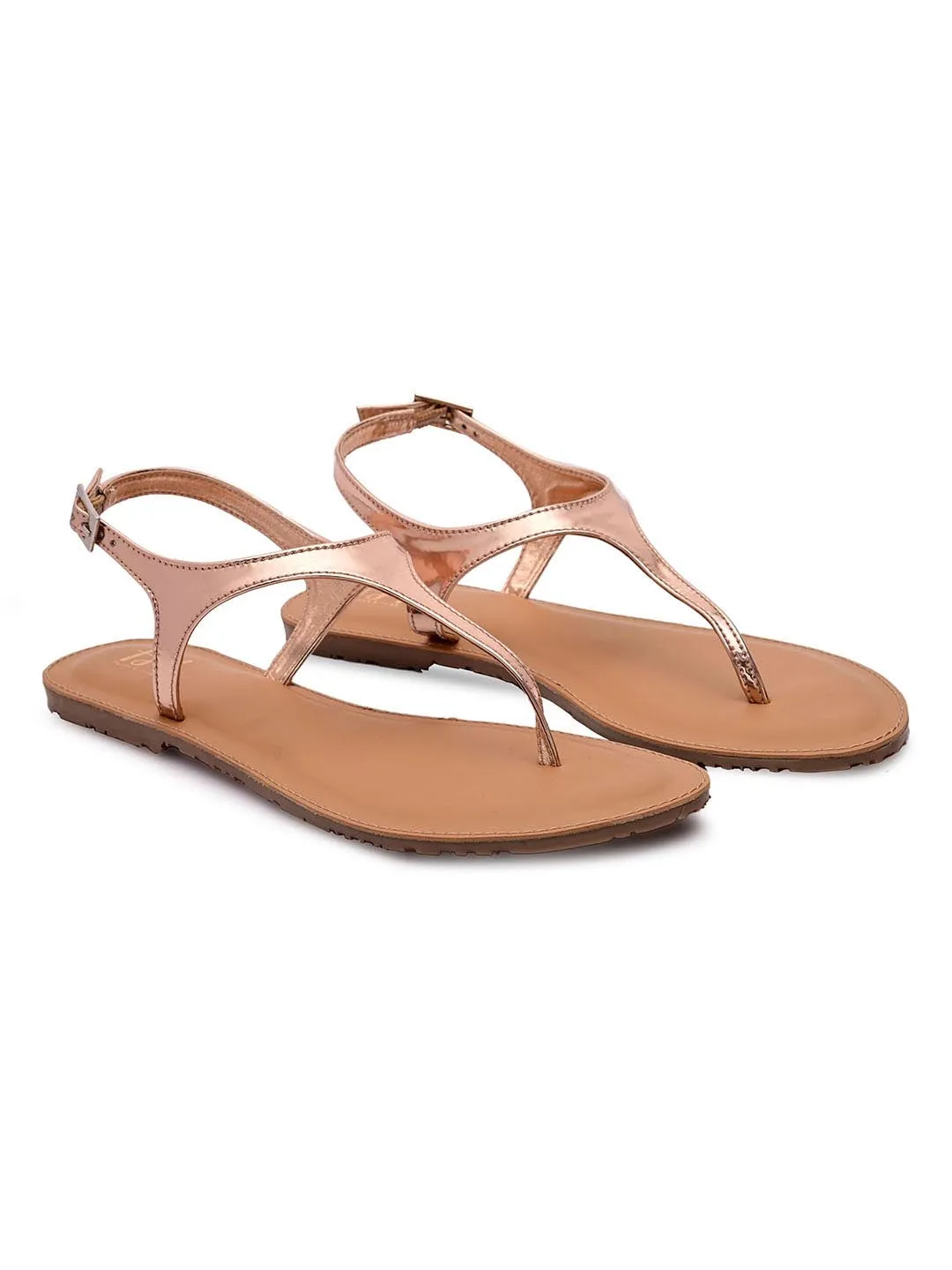 Hydes N Hues Women Rose Gold T-Strap Flats