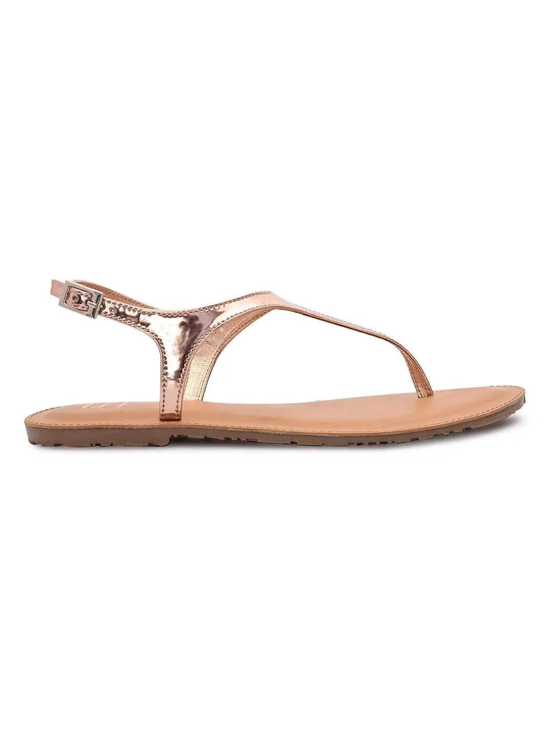 Hydes N Hues Women Rose Gold T-Strap Flats
