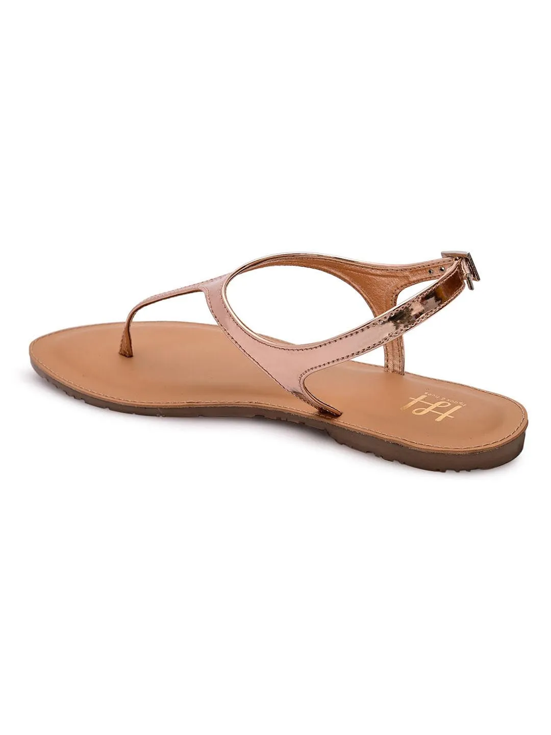 Hydes N Hues Women Rose Gold T-Strap Flats