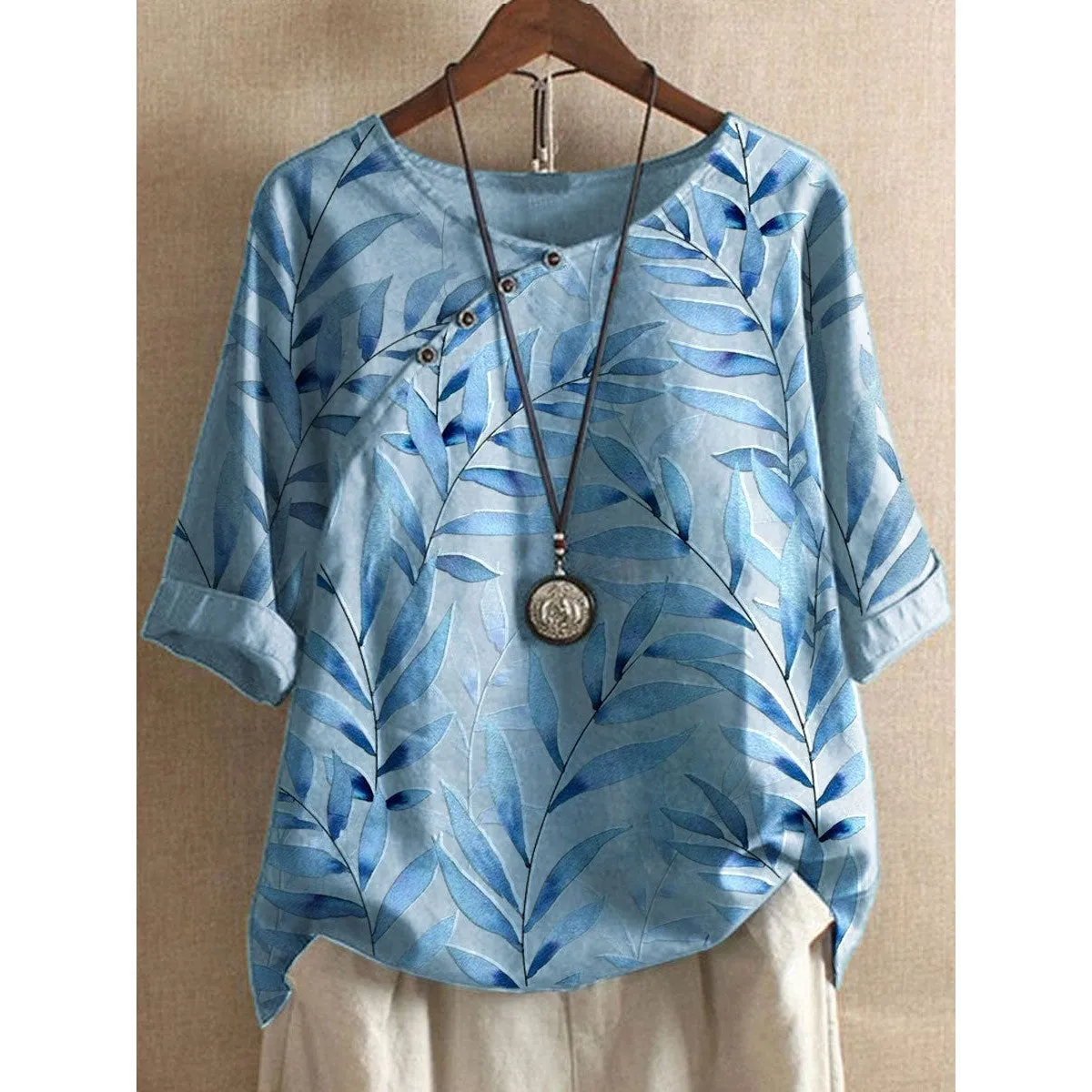 INSTOCK- Printed pullover short-sleeved loose large size shirt