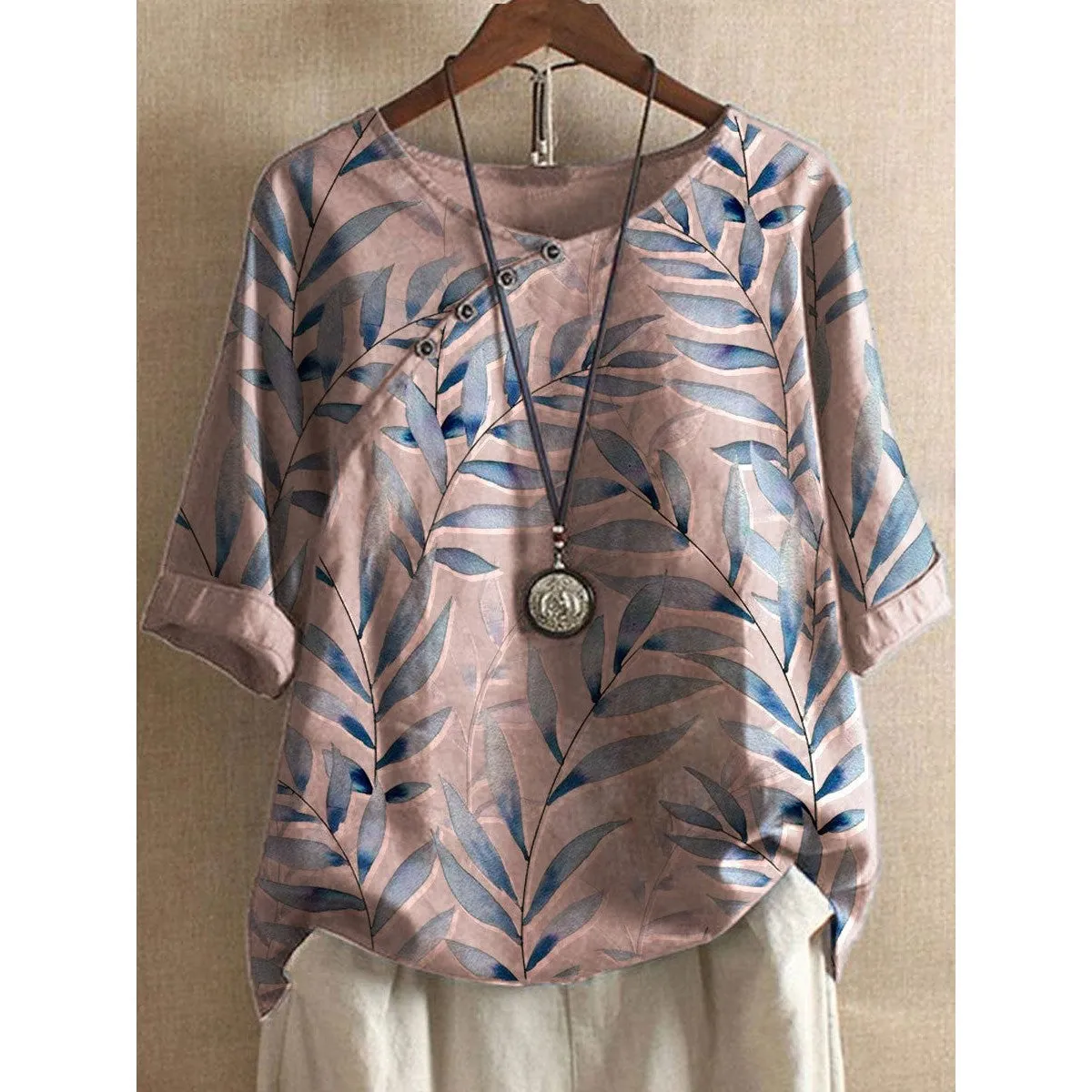 INSTOCK- Printed pullover short-sleeved loose large size shirt