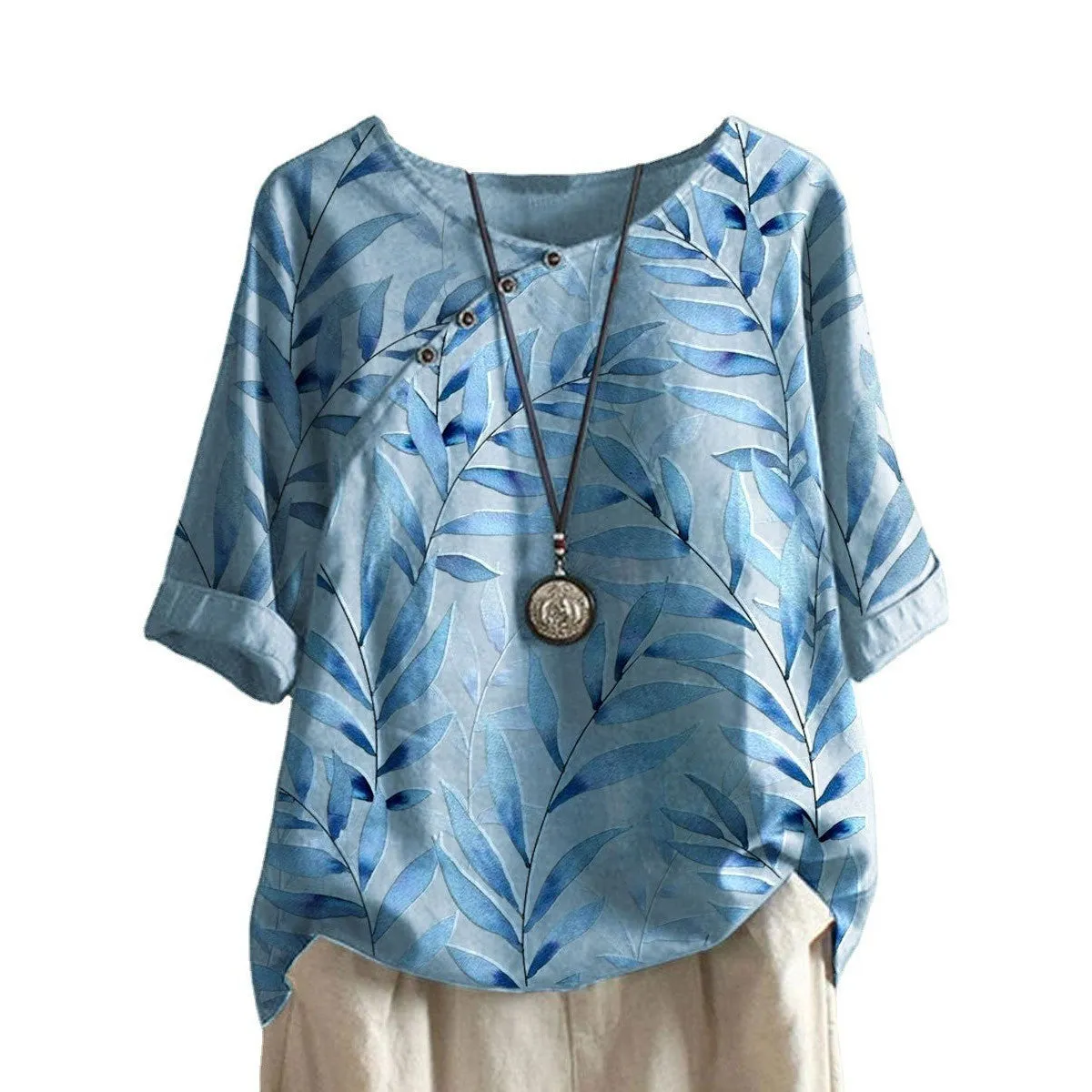 INSTOCK- Printed pullover short-sleeved loose large size shirt