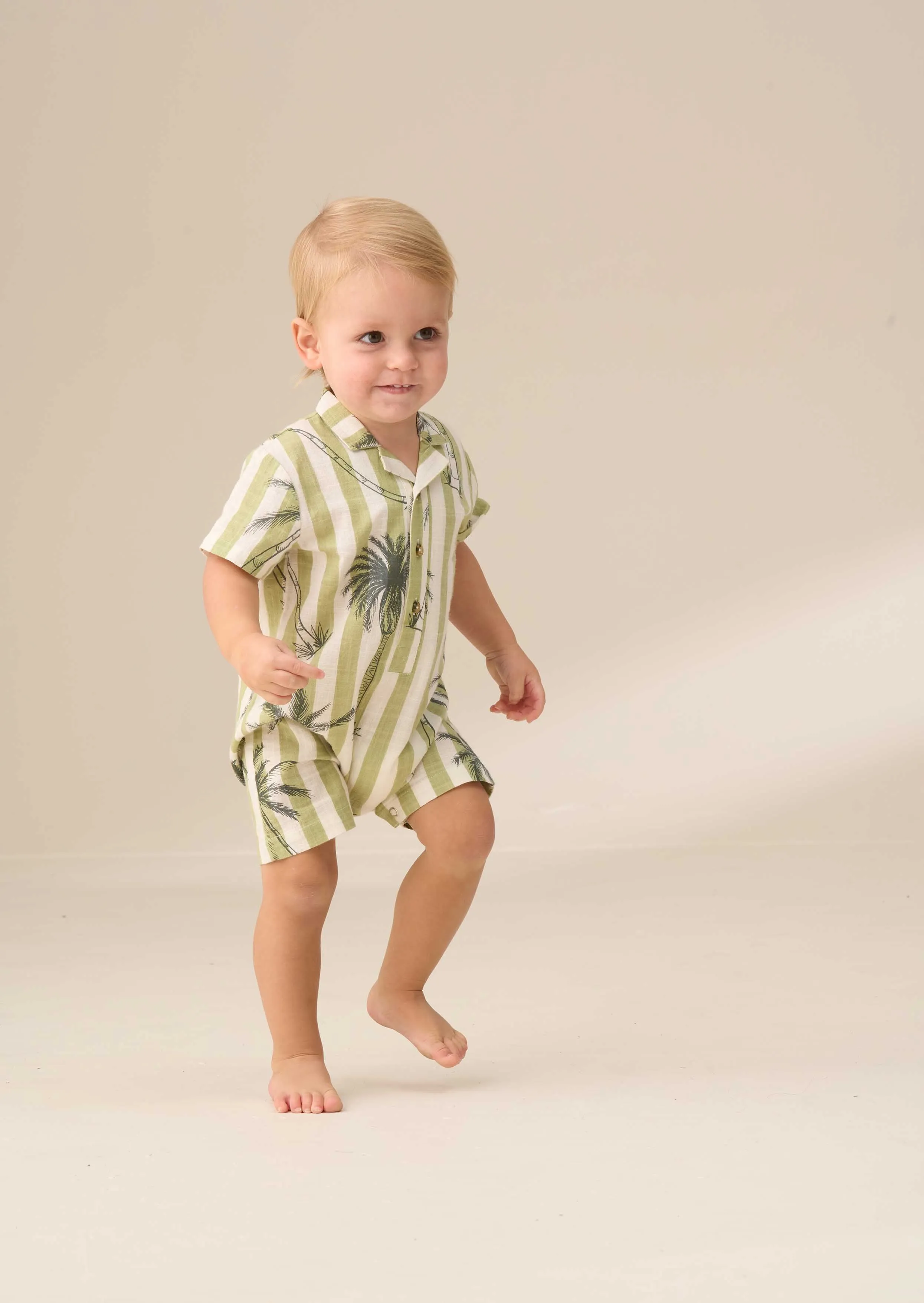 Jamie Green Palm Printed Collar Romper