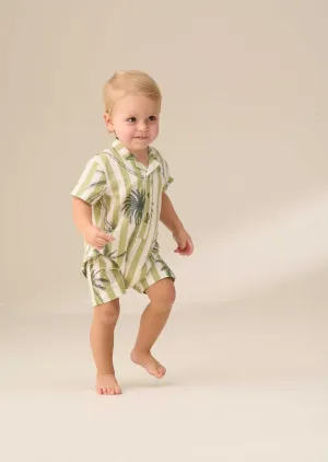Jamie Green Palm Printed Collar Romper