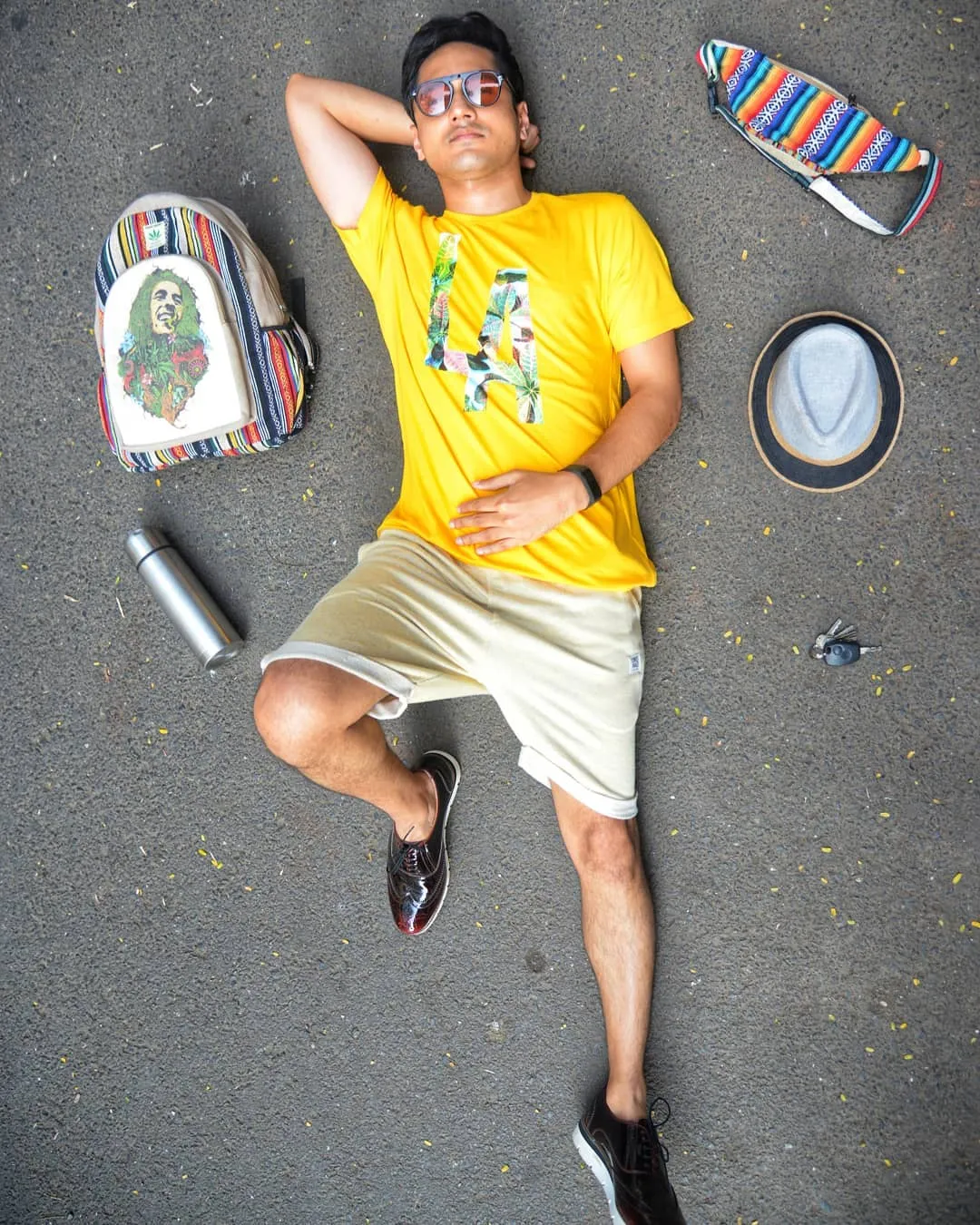 LA Nature inspired Yellow Printed Cotton Casual Tee