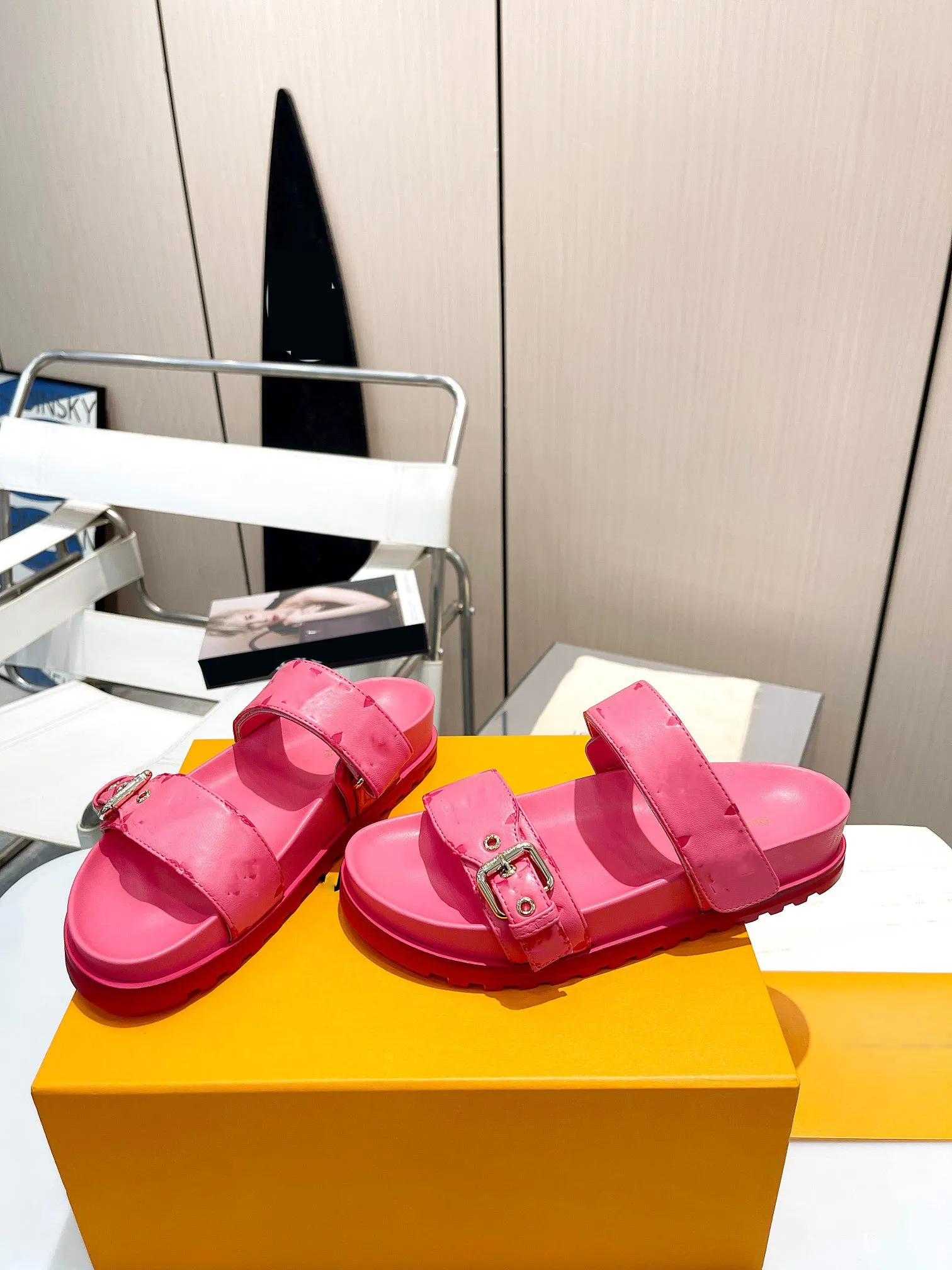 lamb leather print slippers flats fashion women 2023 35-42 high quality
