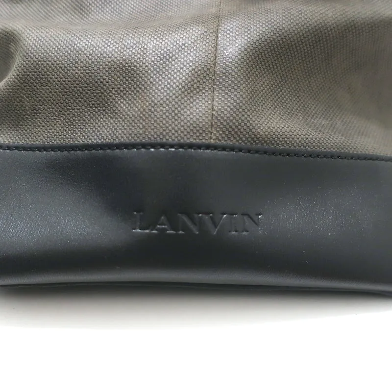 Lanvin Duffle Bag Brown Coated Canvas & Black Leather Carry-On Weekender