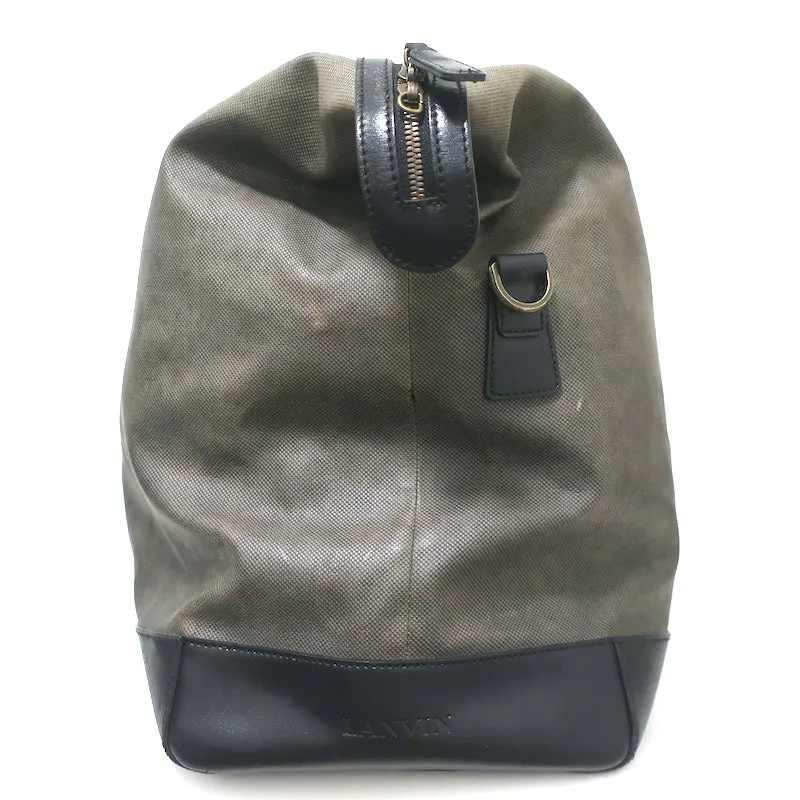 Lanvin Duffle Bag Brown Coated Canvas & Black Leather Carry-On Weekender