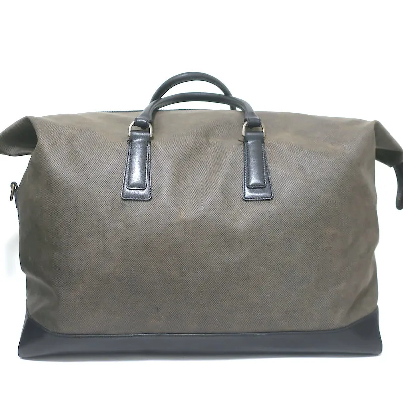 Lanvin Duffle Bag Brown Coated Canvas & Black Leather Carry-On Weekender
