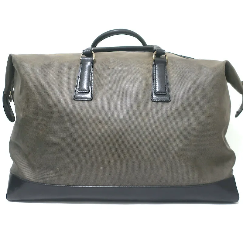 Lanvin Duffle Bag Brown Coated Canvas & Black Leather Carry-On Weekender