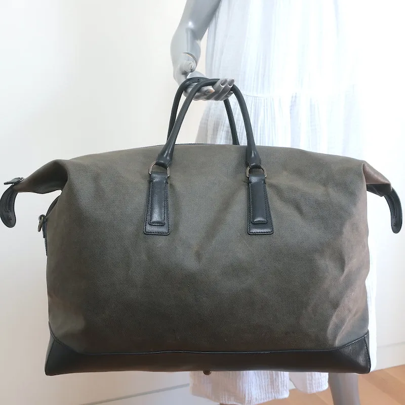 Lanvin Duffle Bag Brown Coated Canvas & Black Leather Carry-On Weekender