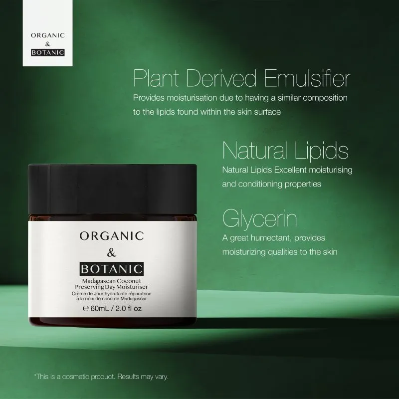 Madagascan Coconut Day Cream - 60ml - Lightweight Hydration, Antioxidant Protection, & Brightening with Vitamin C for Radiant Skin