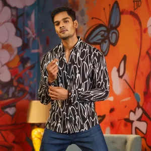Mens Black Printed Shirt