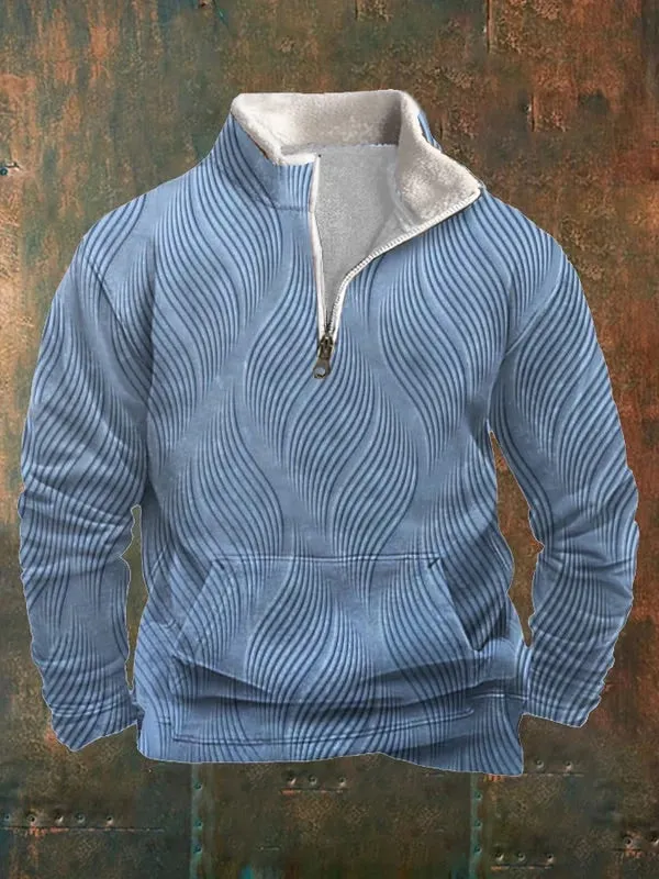Men's Casual Retro Textured Printed Fleece Sweatshirt