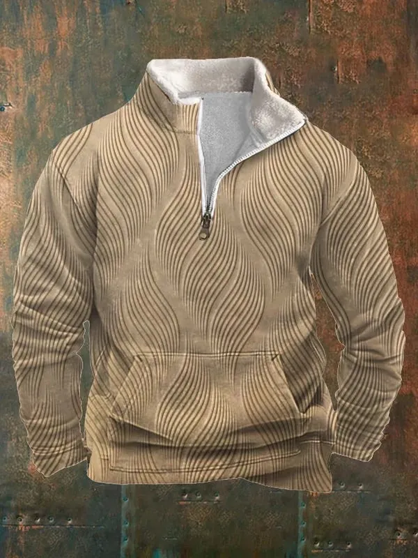 Men's Casual Retro Textured Printed Fleece Sweatshirt
