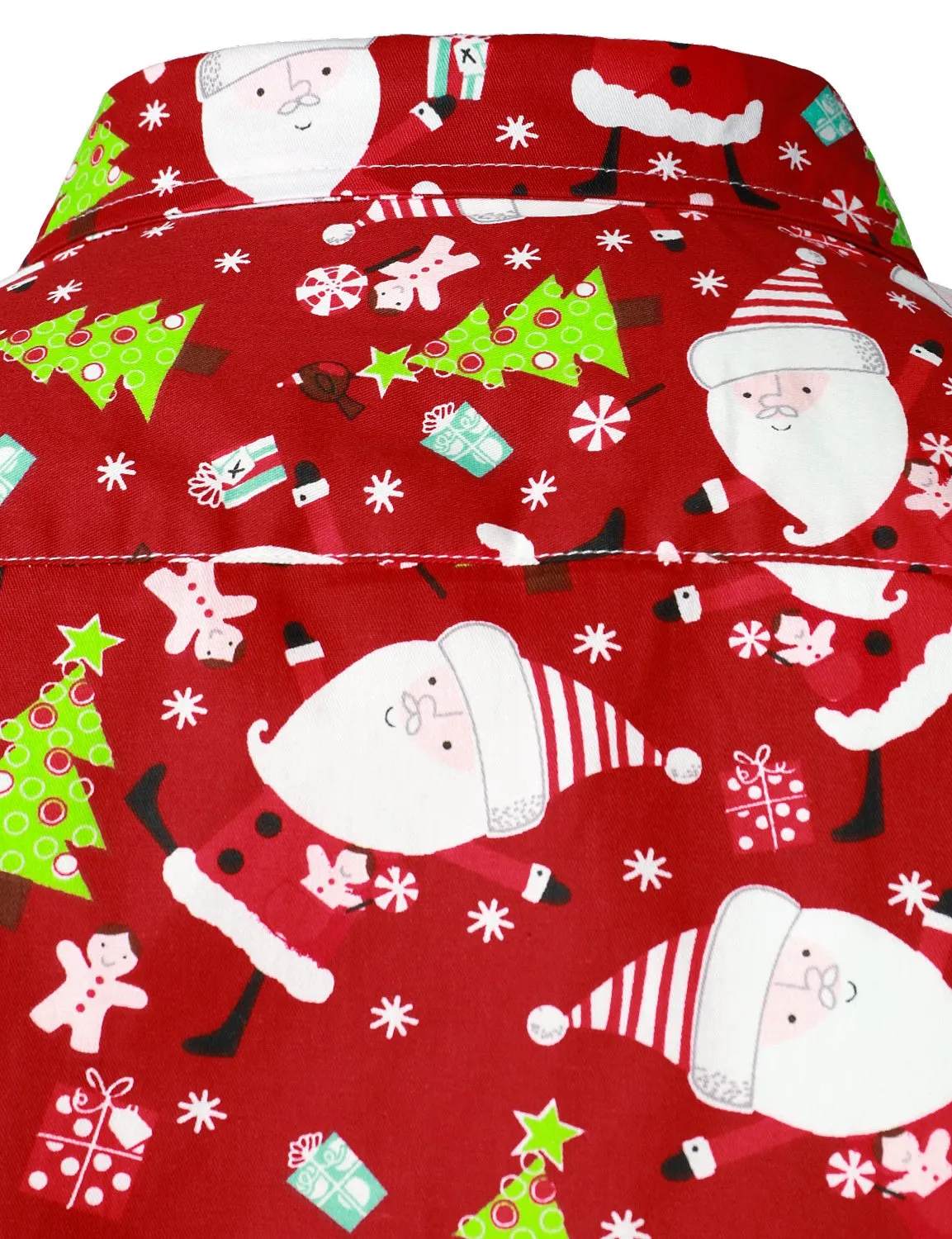 Men's Christmas Santa Print Regular Fit Red Long Sleeve Dress Shirt