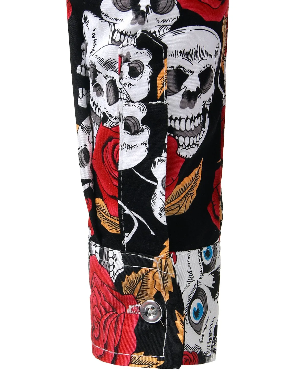Men's Floral Print Long Sleeve Skull Cotton Casual Button Down Shirt