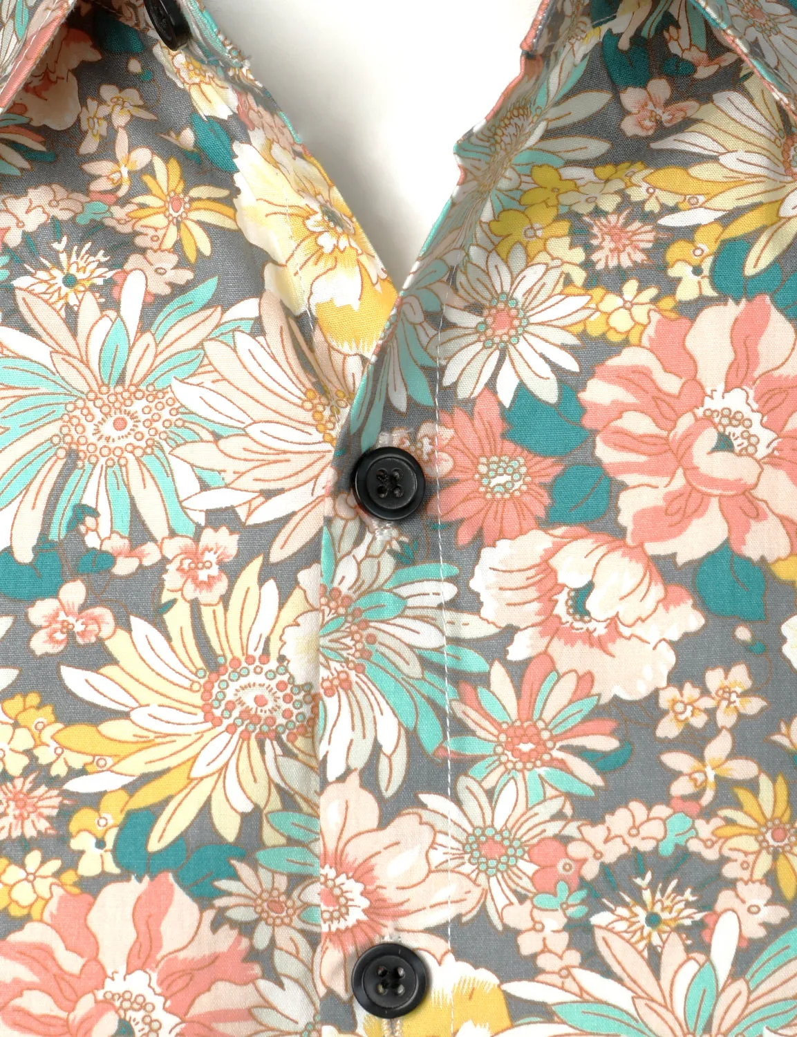 Men's Grey Cotton Floral Print Long Sleeve Shirt