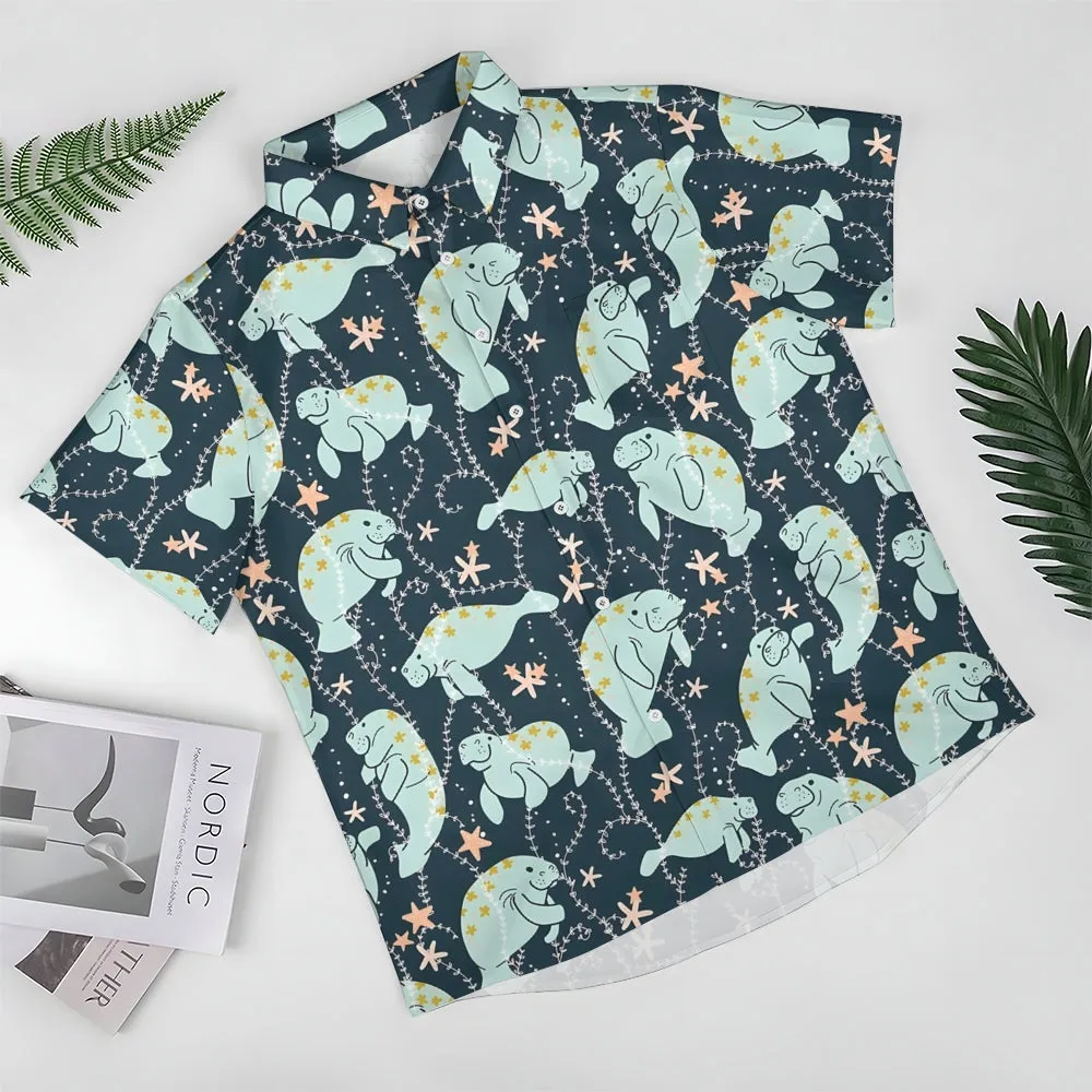 Men's Manatee Printed Hawaiian Casual Short Sleeve Shirt 2404001060
