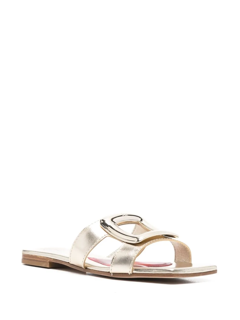 Metal buckle leather flat sandals