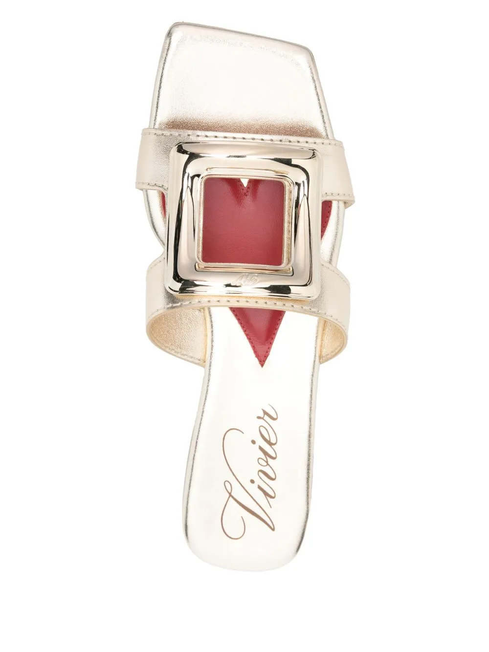 Metal buckle leather flat sandals