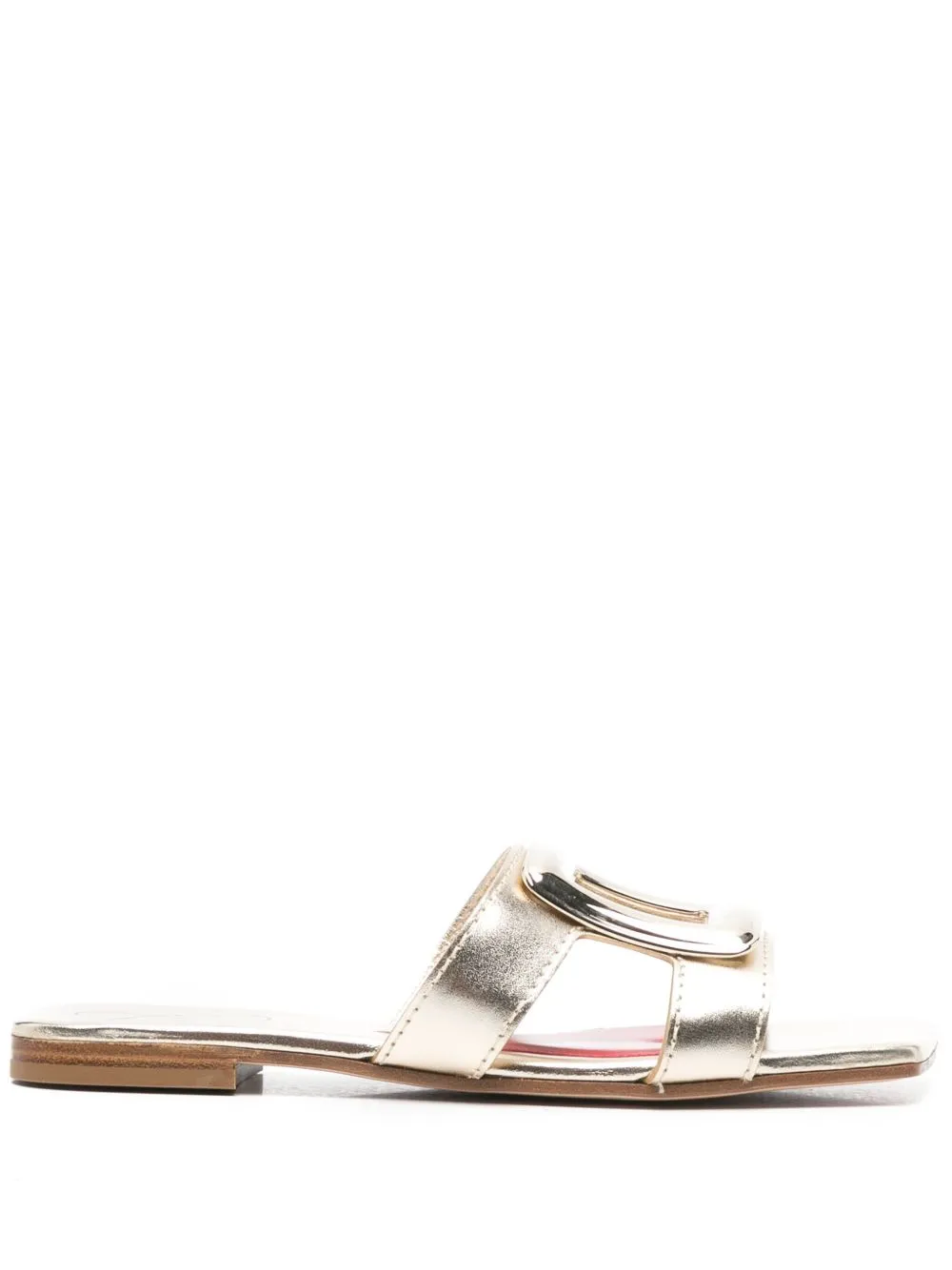 Metal buckle leather flat sandals