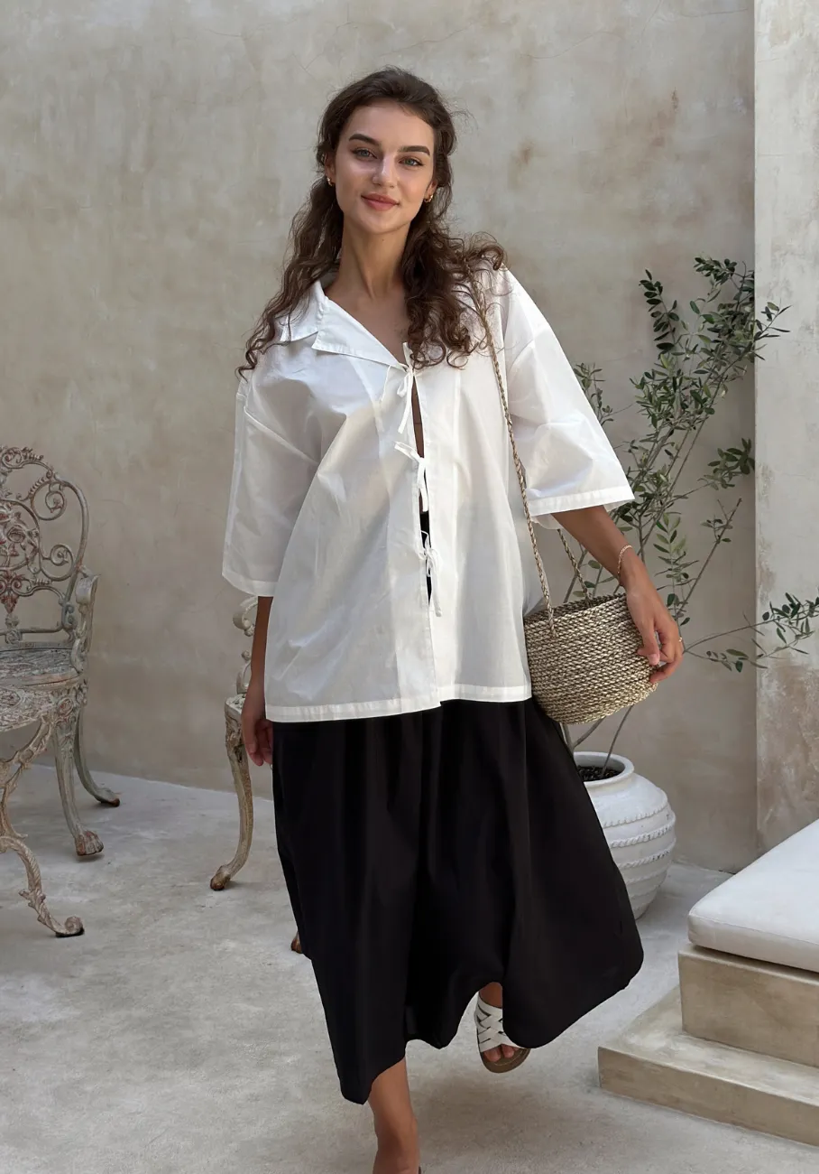 Miann & Co Womens - Zola Short Sleeve Tie Shirt - Shell
