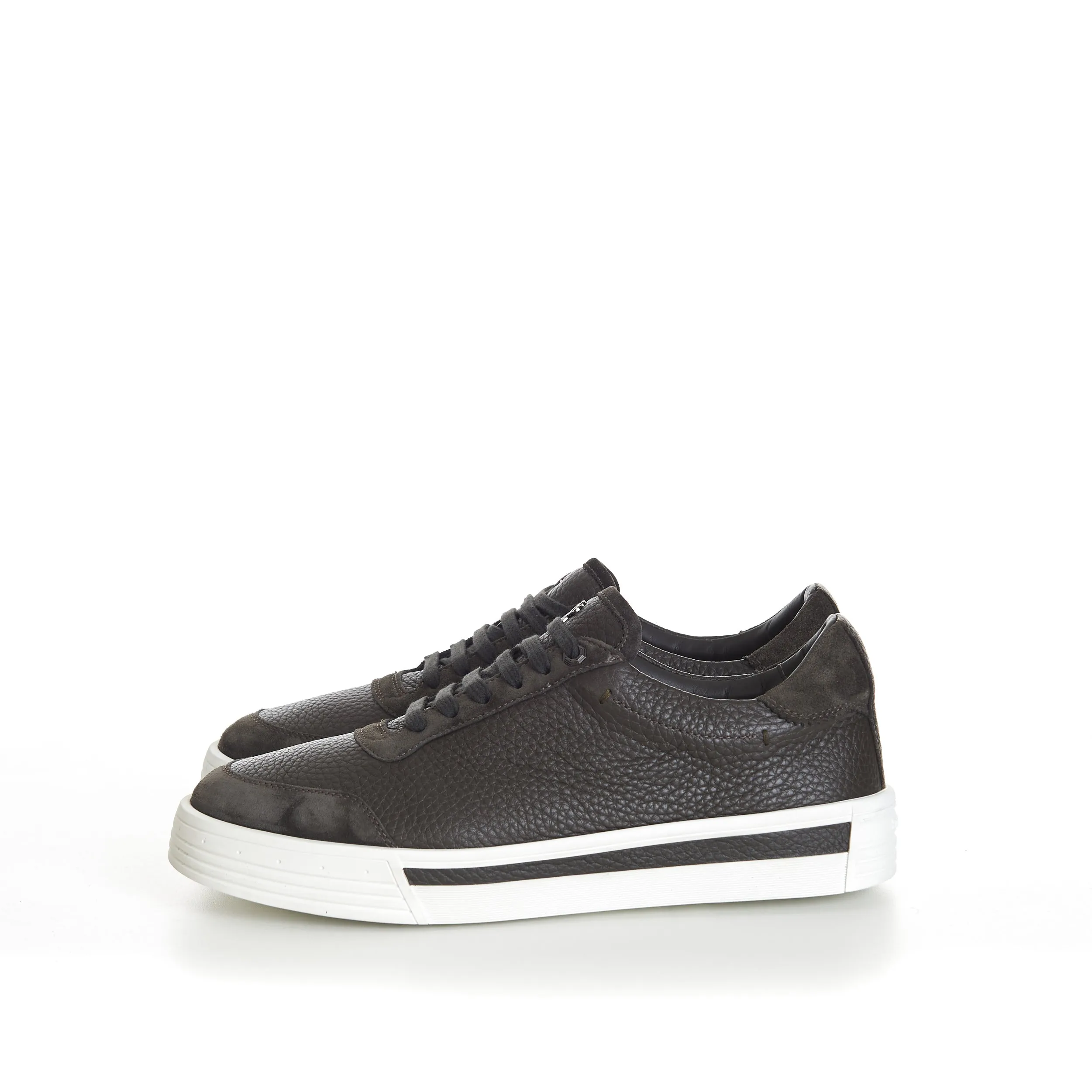 Military Green Calfskin Low Top Leather Lace Up Sneakers