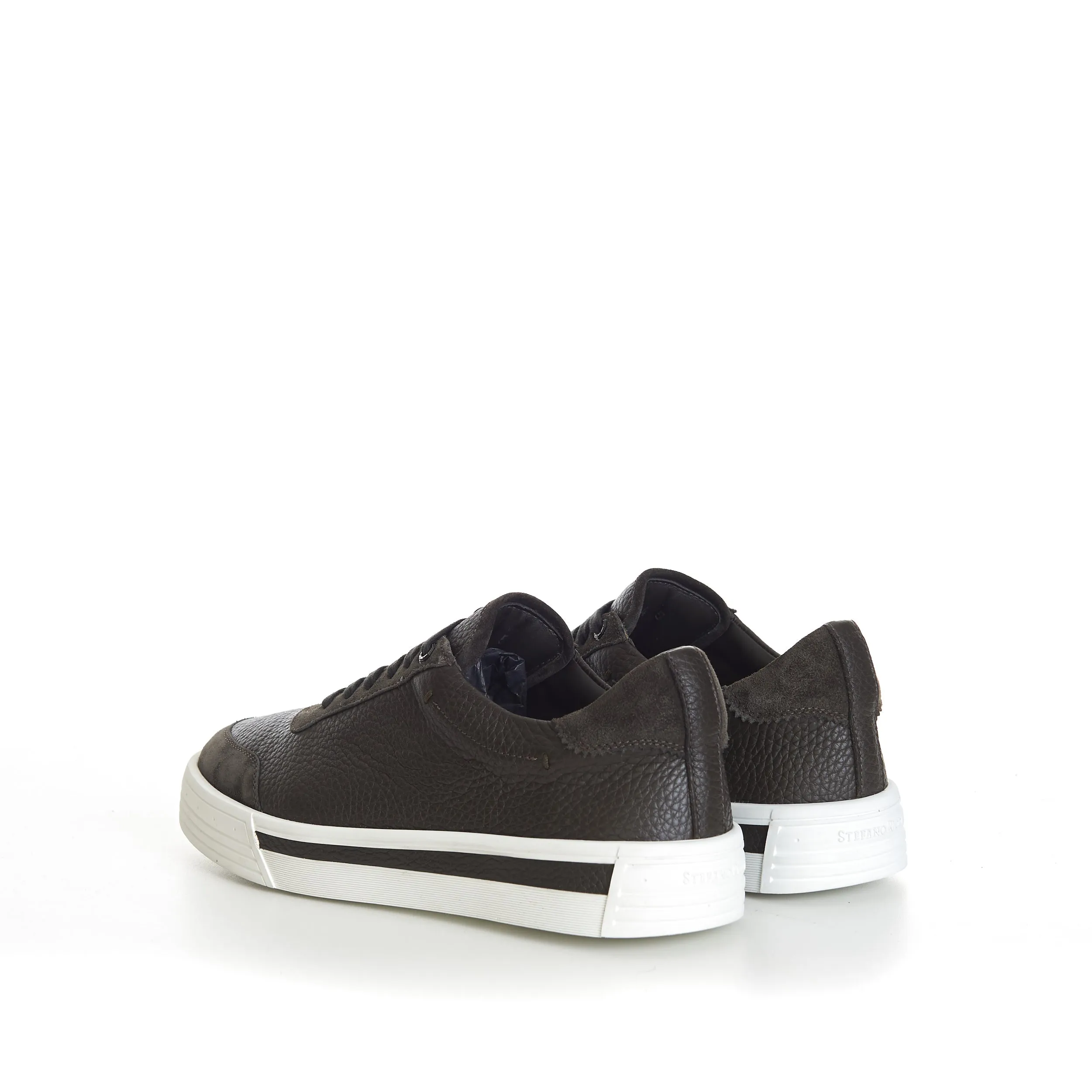 Military Green Calfskin Low Top Leather Lace Up Sneakers