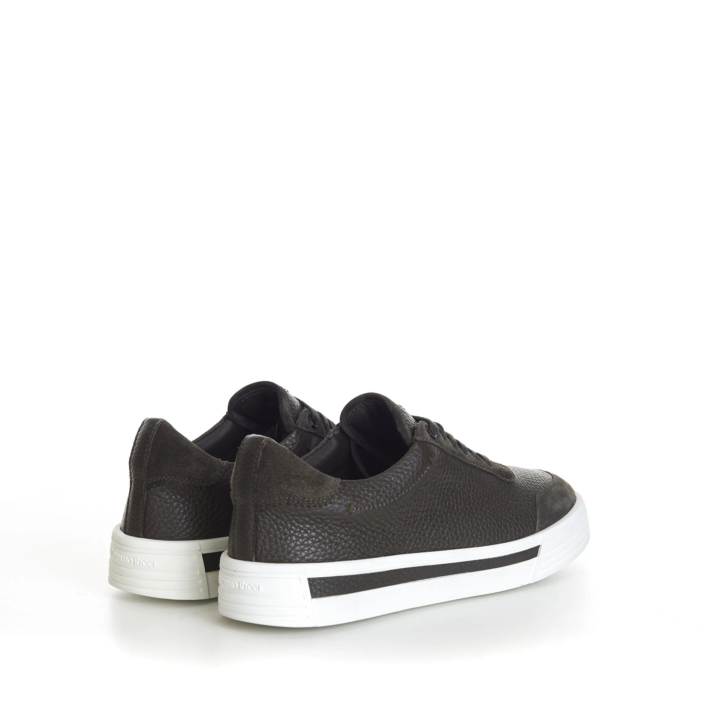 Military Green Calfskin Low Top Leather Lace Up Sneakers