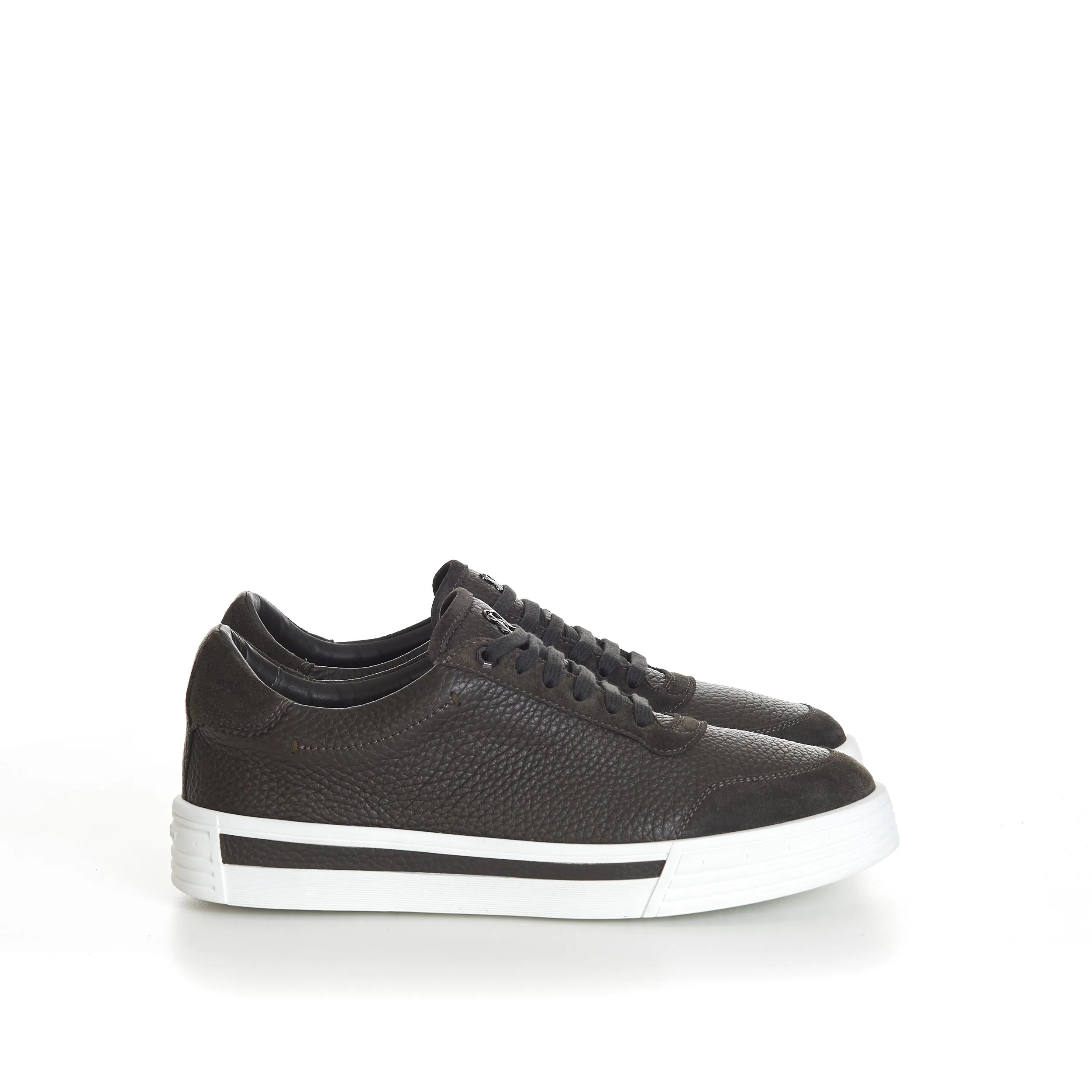 Military Green Calfskin Low Top Leather Lace Up Sneakers