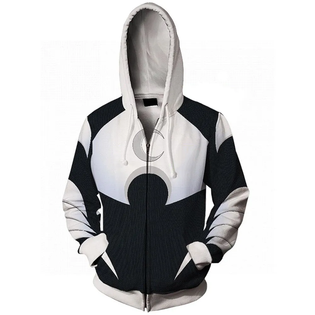 Moon Knight Cosplay Hoodie 3D Printed Hooded Sweatshirt Men Women Casual Streetwear Zip Up Jacket Coat