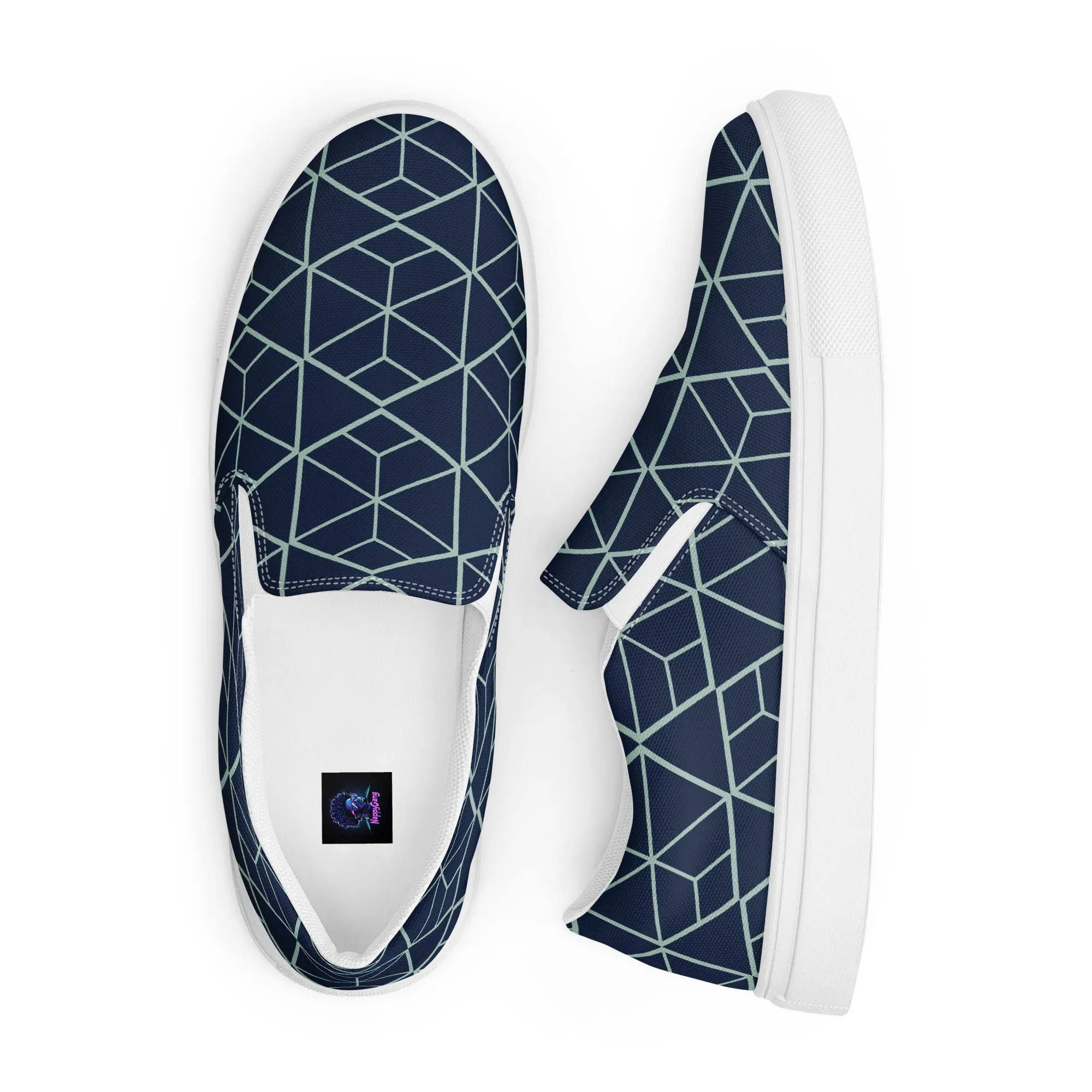 Nappy Gang Blue Geometric Men’s slip-on canvas shoes