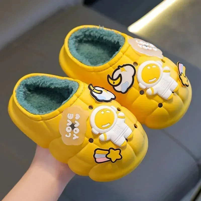 New Winter Child Cotton Slippers Boys Girls Non-slip Warm Cartoon Shoes Kids Home Wrap Root Heel Slipper Baby Outdoor Plush Shoe